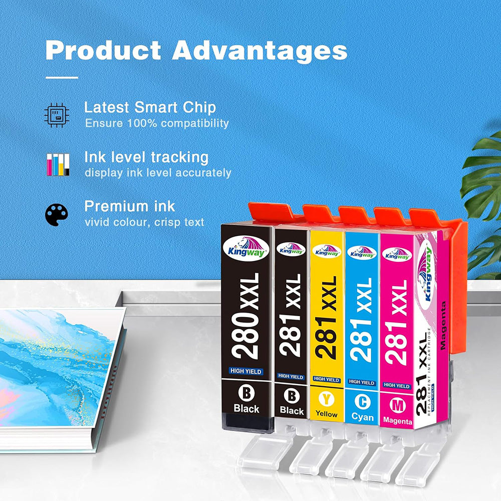 KINGWAY 280 281 Ink Cartridges XXL Replacement for Canon 280 and 281 Ink Cartridges Compatible with Canon Pixma TR8620a TR8620 TR8520 TS9521C ts6320 Printer