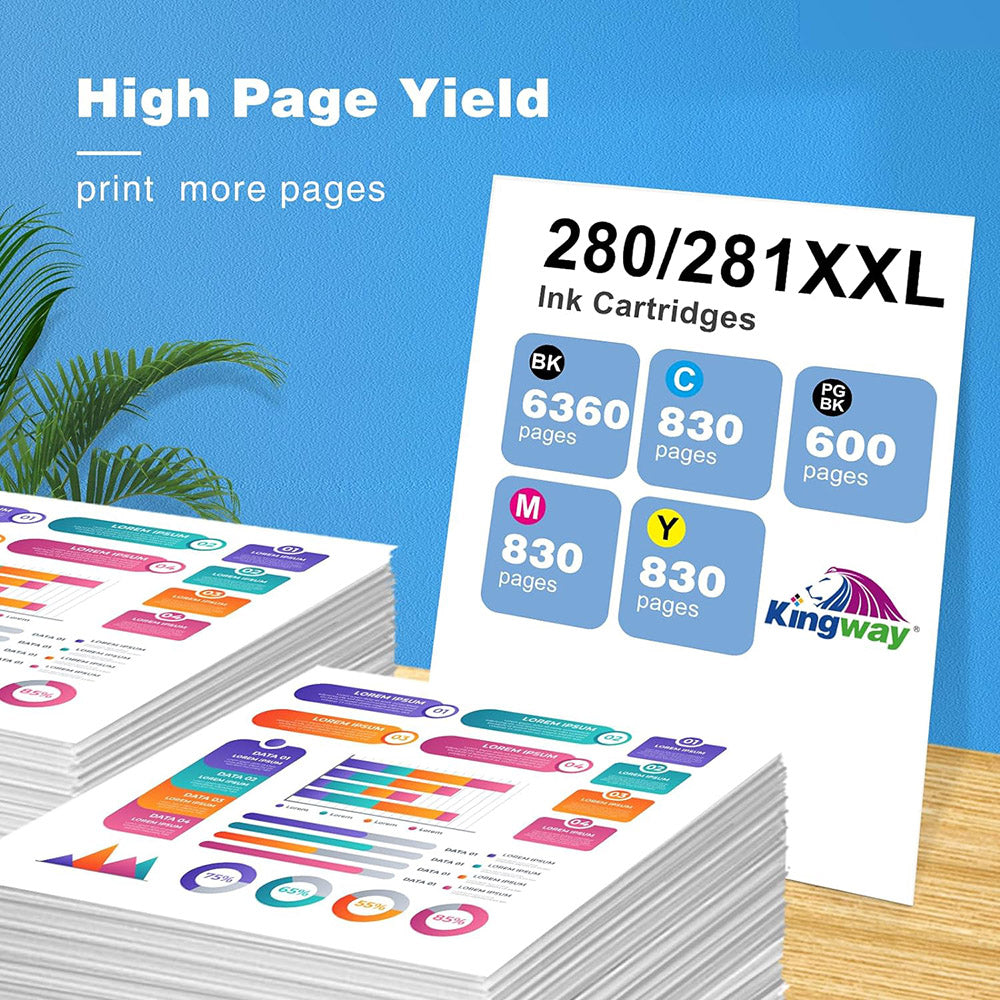 KINGWAY 280 281 Ink Cartridges XXL Replacement for Canon 280 and 281 Ink Cartridges Compatible with Canon Pixma TR8620a TR8620 TR8520 TS9521C ts6320 Printer